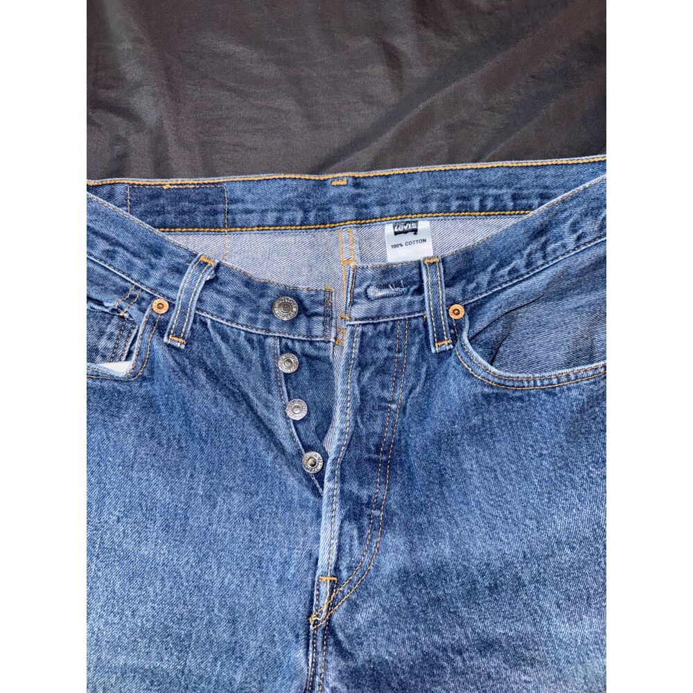 Vintage Levi's 501xx Mens W33 100% Cotton Dark Wash Button Fly Jeans (Hemmed) - Picture 6 of 11